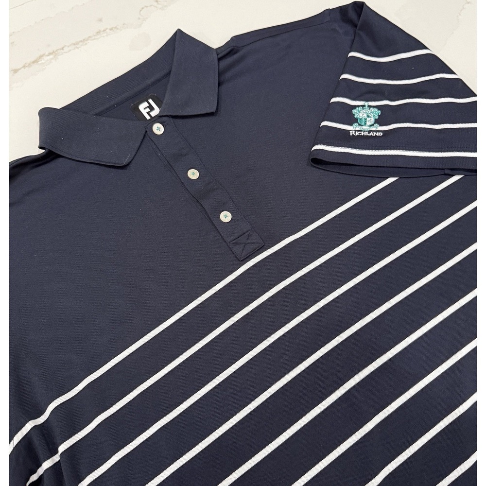 FootJoy Performance Polo Shirt Mens XXL Blue Striped‎ Golf Richland CC Logo